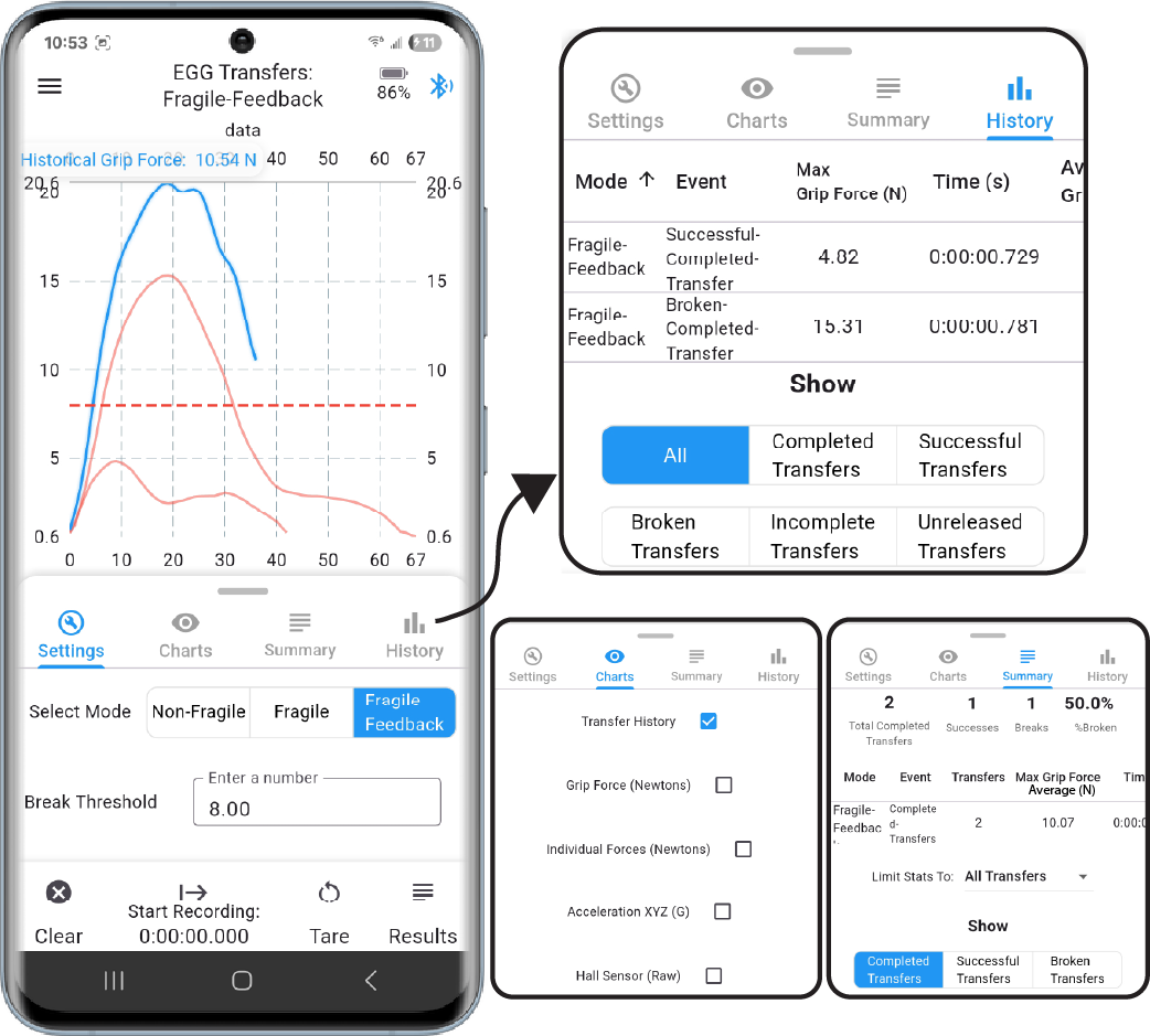 EGG mobile app example showing user interface and controls